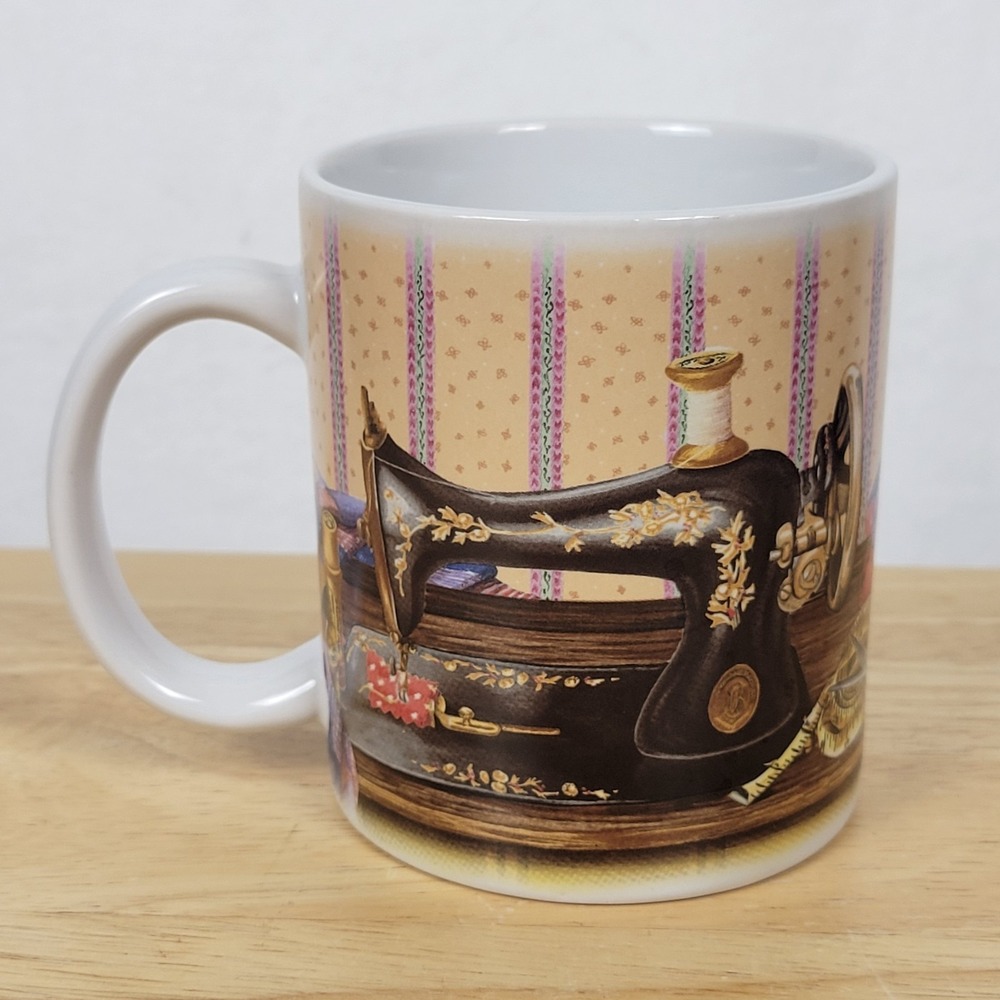 Vintage 90s Stitch In Time by Revelations Coffee Mug Sewing Machine Americana